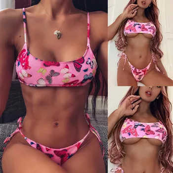 

Women's Butterfly Print Sling Underwears 2019 High Quality Bathing Suits Push-Up Pad Female's Summer Underdress Bathing wear Set