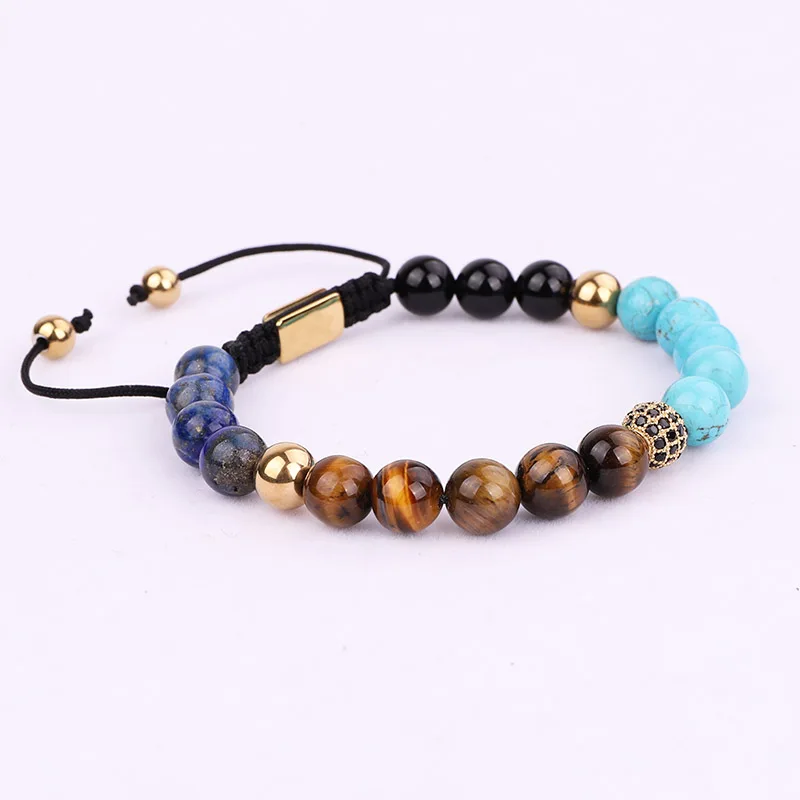 High Quality New Fashion Natural Stone Beads CZ Ball Braided Macrame Bracelet Men - Image 2