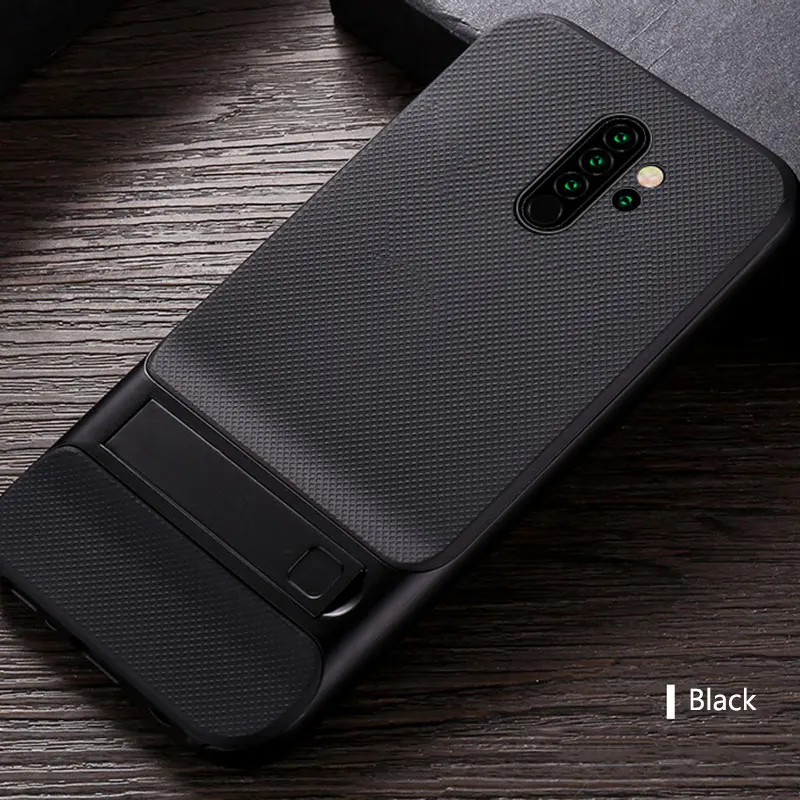 black Чехол для телефона Xiaomi Redmi Note 8 Pro с подставкой, противоударный мягкий силиконовый Жесткий чехол на заднюю панель для Xiaomi Redmi Note 8, чехол Fundas - Цвет: black