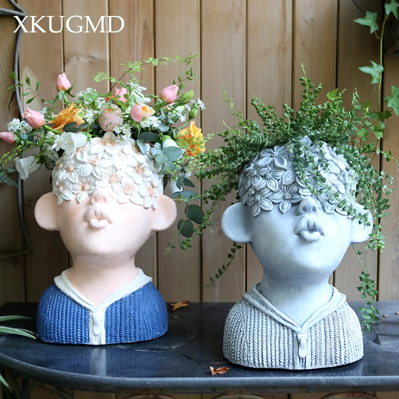 ^Cheap Kissing Boy Cement Flower Pot Painting Characters Flower Sculpture Crafts Decoration Flower Arrangement Container Garden Potted ^Cheap Kissing Boy Cement Flower Pot Painting Characters Flower Sculpture Crafts Decoration Flower Arrangement Container Garden Potted