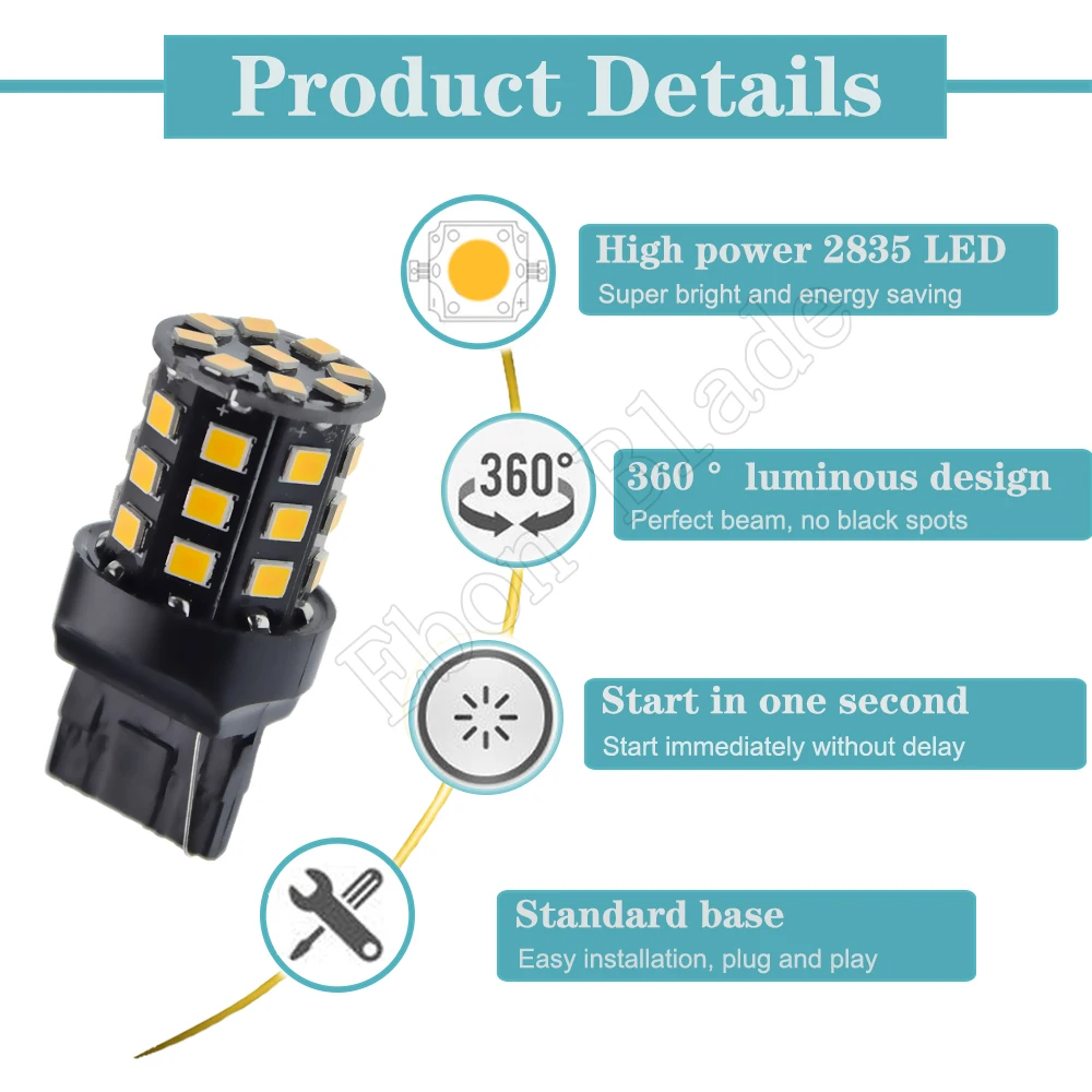 Пара автомобиля светодиодный T20 7440 W21W 1156 BA15S P21W BAU15S PY21W 2835 33 SMD Янтарный оранжевый