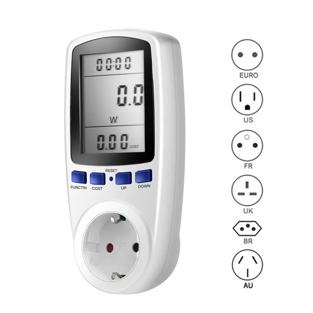 Wattmètre, prise de courant, compteur d'énergie, Kwh, 220V AC, EU, numérique, LCD, FR, US, UK, AU, BR, mesure de puissance, analyseur, nouveau