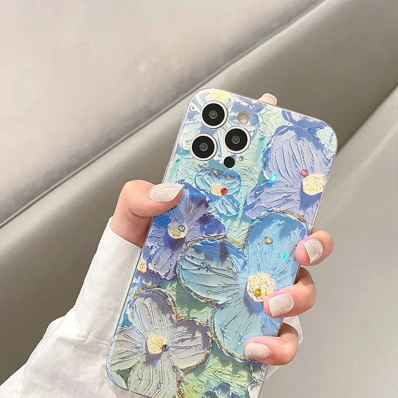Luxury Fashion Retro Flowers Laser Phone Case For iPhone 13 Pro MAX 12 Mini 11 X XS XR 7 8 Plus SE2020 Soft TPU Shockproof Cover