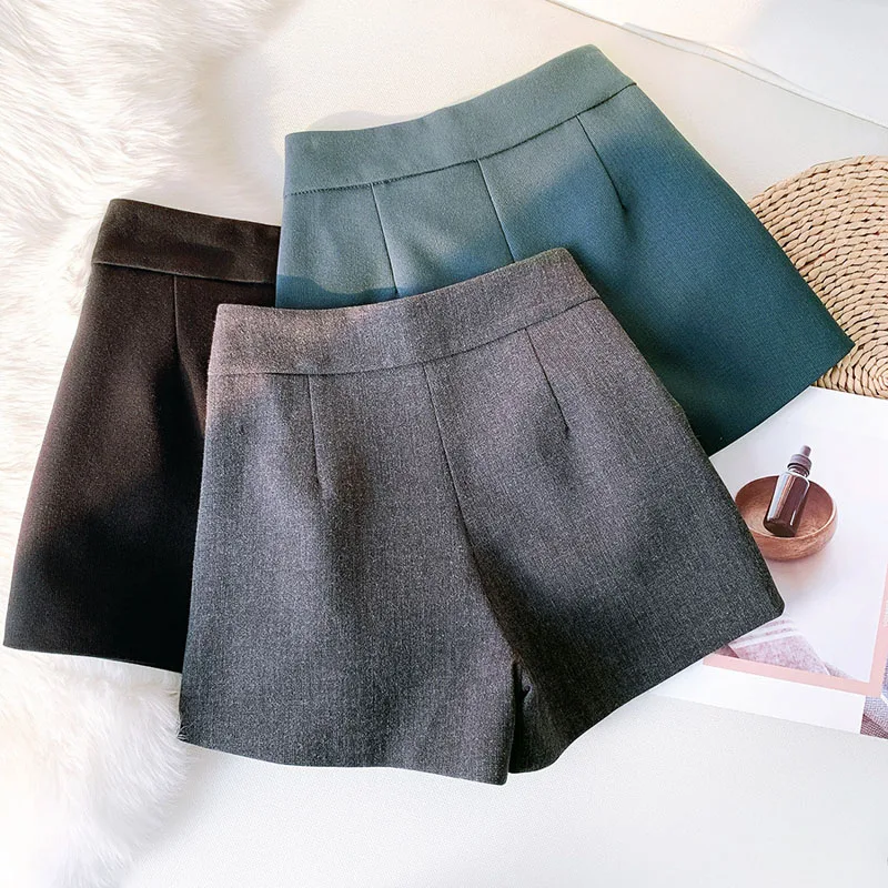 Wasteheart Autumn New Casual Black Blue Polyester Shorts Women High Waist Shorts Camel Short Zipper England Style Slim
