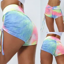 Женские Летние Плиссированные спортивные шорты с завышенной талией, спортивные Леггинсы, беговые шорты для тренажерного зала, обтягивающие, эластичные, для тренировок