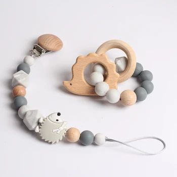 

pacifier clips Baby Silicone Beads And Wooden TeetherTooth Bead dummy clip Toy Chewing Baby Pearl Christmas Gift