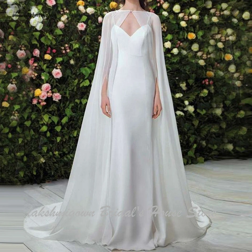Lakshmigown белые шифоновые длинные свадебные Капри 135 см с круглым вырезом Элегантные винтажные осенние Свадебные накидки болеро, свадебные аксессуары