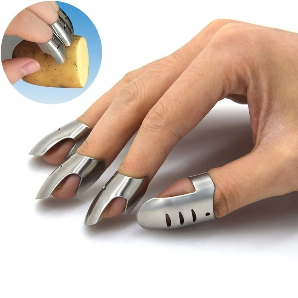 

4pcs/set Adjustable Stainless Steel Guard Finger Protector Slice Chop Resistant Protective Hand Tools Kitchen Accessories