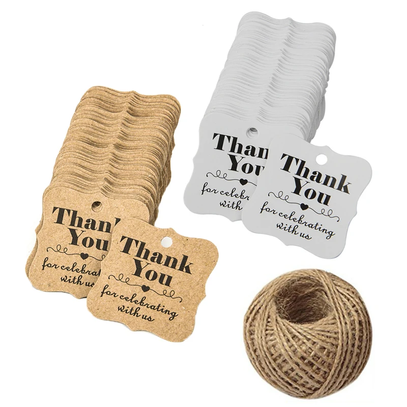 

100PCS Thank You for Celebrating with us Gift Cards DIY Wedding Handmade New Year Christmas Decoration Natural Jute Bottle Label