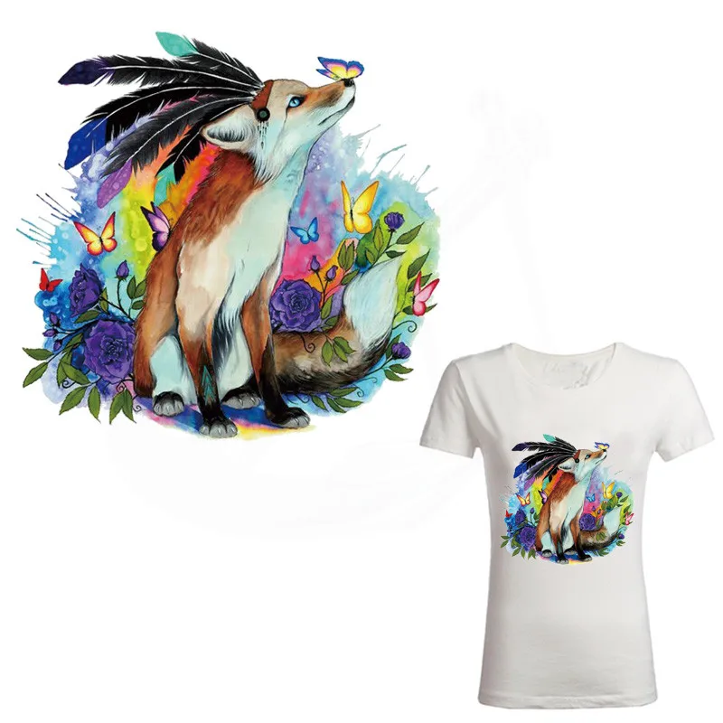 

Europe fashion style Fox and butterfly iron on patches for clothes DIY T-shirt jacket hoodie Grade-A Thermal transfer stickers