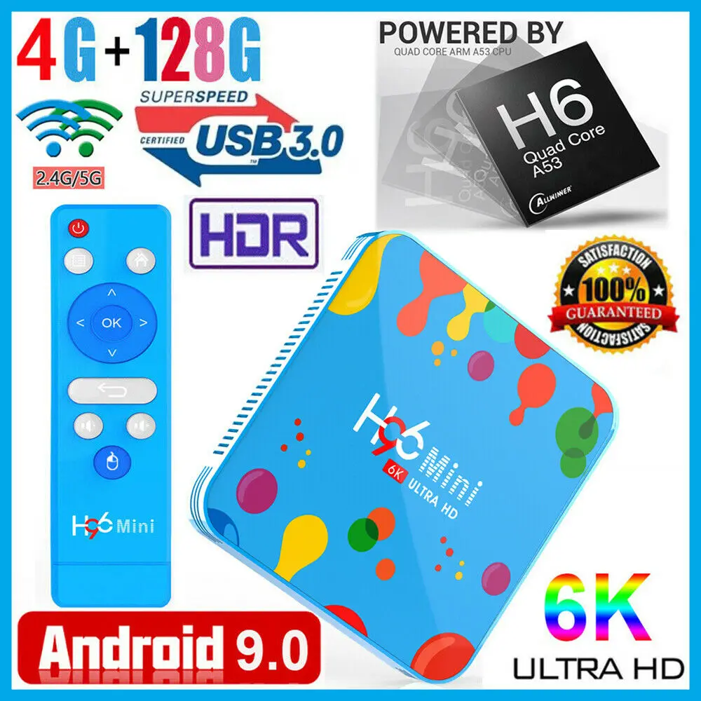 

Latest H96 Mini Android 9.0 Smart TV Box 4G+128G H6 Quad-Core 6K Ultra Full HD USB 3.0 Media Player Updated Version of H96 Max