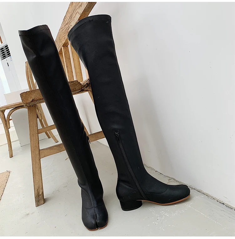 Tibi/высокие сапоги до бедра; Женские Осенние эластичные сапоги; Botas Mujer; обувь на среднем каблуке; женские ботфорты; Botines Mujer; ; пикантные Bota Feminina