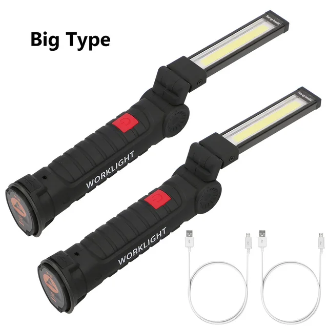 COB LED Tactical Flashlight USB Rechargeable Torch Waterproof Work Light Magnetic Lanterna Hanging Lamp For Night Lighting 2 pcs Big Type