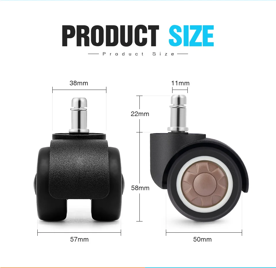 Description Picture 6 of itemNAIERDI 5PCS 2" TPR Rubber Soft Wheel Office Chair Caster Replacement Mute Casters Safe Roller Furniture Wheel Hardware