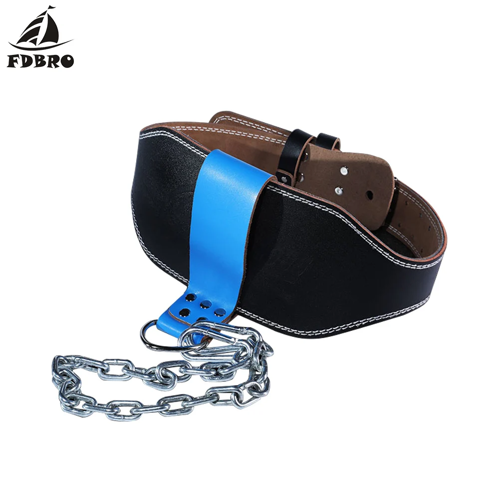 

FDBRO Cowhide Leather Weight Lifting Belt with Chain Ring Power Training Gym Dipping Barbell Weighted Pull Up Weightlifting Belt