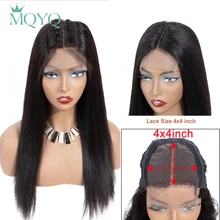 MQYQ 4*4 парики из натуральных волос на шнуровке для черных женщин 2#4# цвет парик короткие человеческие волосы кружевные парики Малайзия прямые не реми волосы