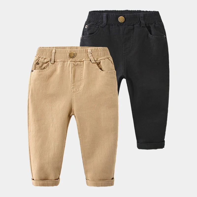 2-10 Years Children Clothing Baby Kids Solid Color Long Pants Casual Cotton Button Straight Trousers for Boys Autumn