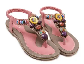 

148-A5 model new holiday beach sandals Bohemia flat bottom Beaded large women's shoes ,hot sale