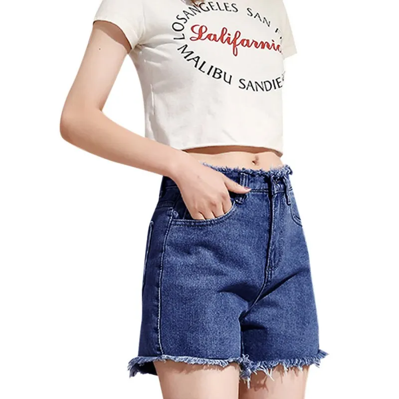 Короткие Feminino модные с кисточками карманы широкие шорты Женские однотонные повседневные короткие джинсы для женщин