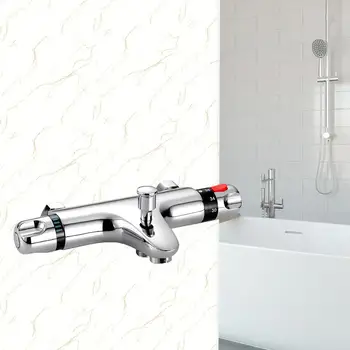 

Bath Shower Faucet Thermostatic Faucets Wall Mounted Mixer Valve Tap Temperature Control Rain Shower Chrome Bathroom Twin Outlet
