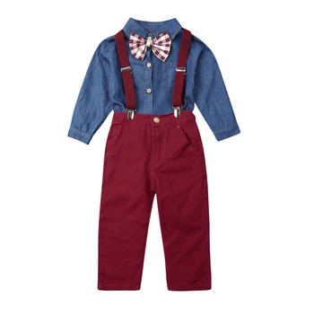 

New Arrivals Gentleman 2pcs Toddler Kids Baby Boy Bow TieT-Shirt Tops +Denim Jeans Pants Outfits Clothes Suit