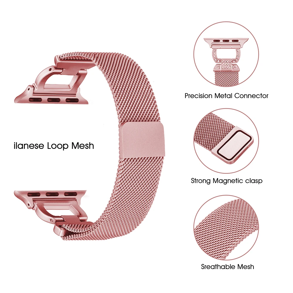 Полые Milanese Loop браслет Нержавеющая сталь ремешок для наручных часов Apple Watch 1/2/3, 42 мм, 38 мм, версия Алмаз ремешок для наручных часов Iwatch, 4 5 полос 40 мм 44 мм