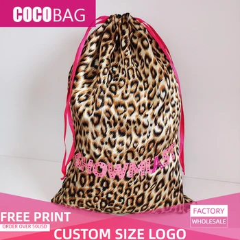 

50pcs 25x35cm Leopard Satin Drawstring Bag Virgin Hair Extensions Wigs Packaging Bags Makeup Clothes Shoes Gift Box Cover Pocket