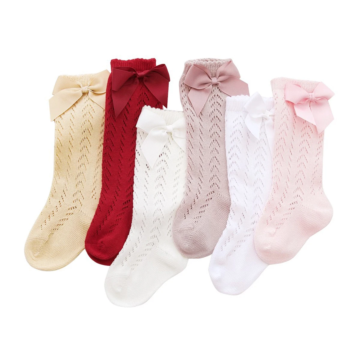 Newborn Baby Girls Boys Stockings 0 3Y Solid Lace Bowknot Long