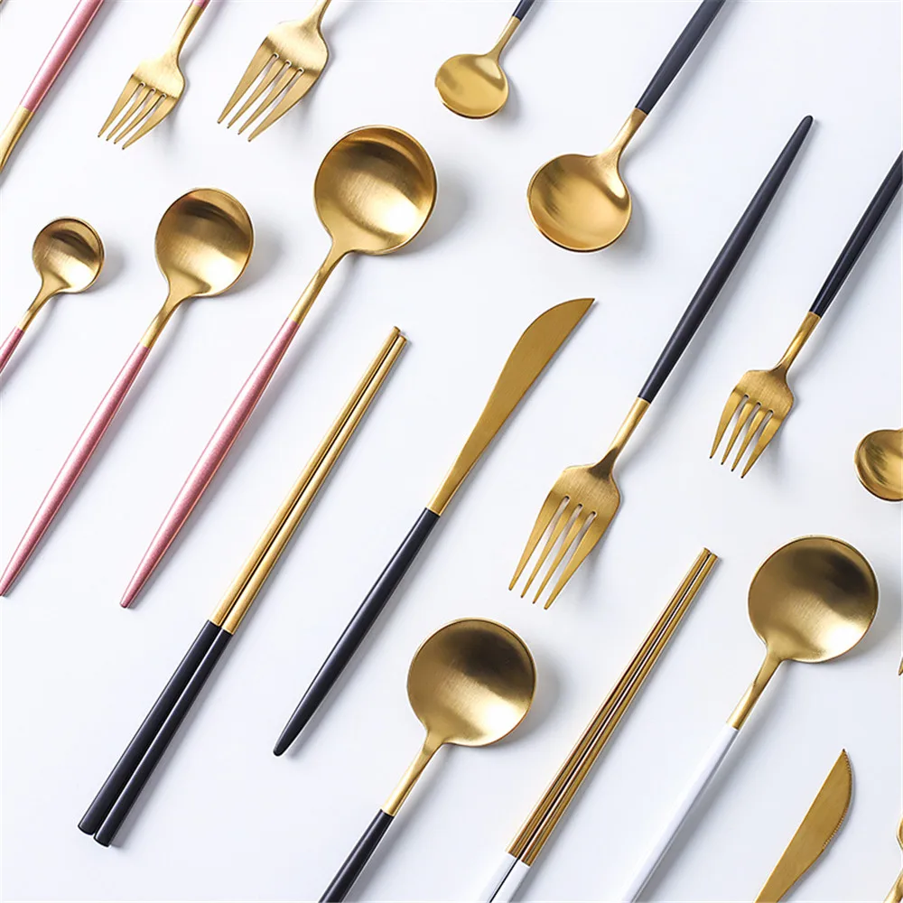 

Luxury 304 Stainless Steel Tableware Set Western Food Cutlery Set Rose Gold Knife Fork Teaspoon Dessert Dinnerware Home Decor