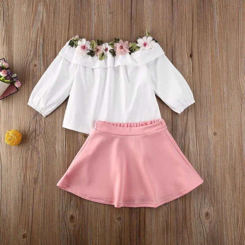 

Imcute 2020 Autumn Spring Clothing Toddler Kid Baby Girl Clothes Flower Off Shoulder Top Tutu Skirt Outfit Set 1-6T