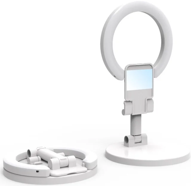 Tongdaytech 2 in 1 Desk Phone Holder Foldable Stand Dimmable Led Ring Fill Light Lamp For
