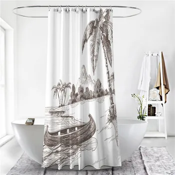 

1PCS Thick Waterproof Warm Polyester Comic Ship & Reed Pattern 3D Digital Painting Shower Curtains Bathroom Creative Cut Off