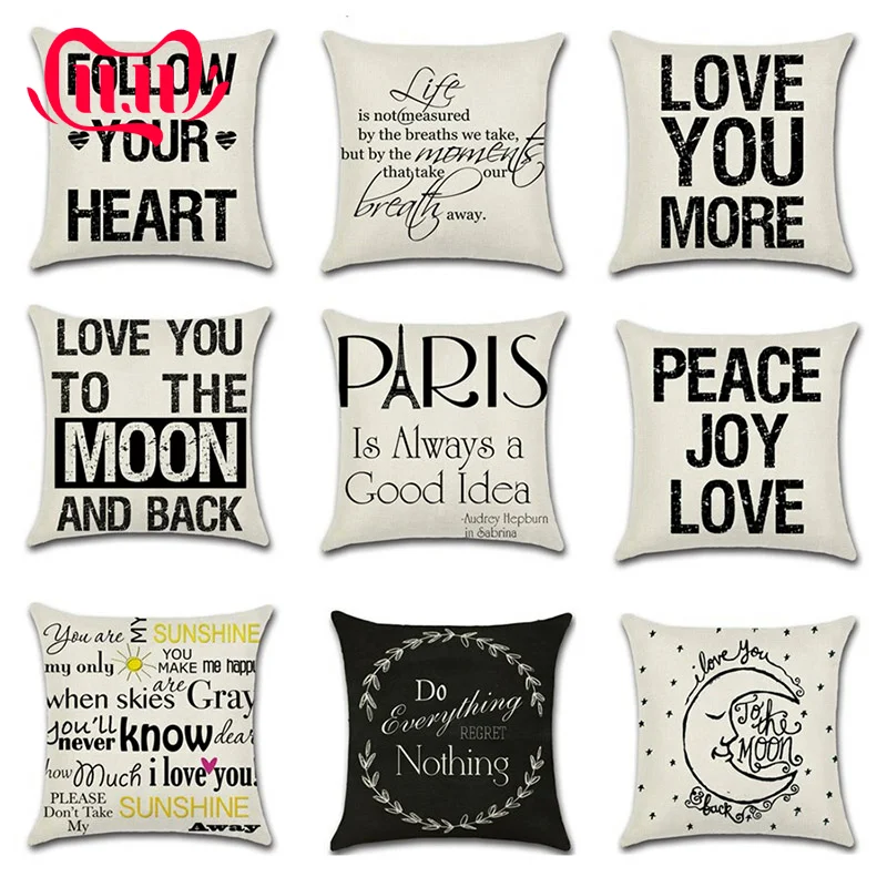 

2PC Cotton And Linen English Alphabet Series Pillowcase For Simple Letter Flower Dakimakura Cover Home Dust-proof Pillow Covers