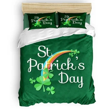 

Saint Patrick'S Day Shamrock Rainbow Green Printing Custom Bedding Set 3D Digital Printing Christmas Bedding Set US KING QUEEN