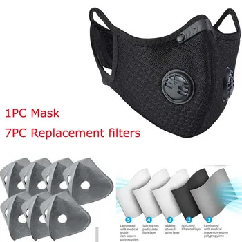 

1PC Repeatable Breathable Mouth Mask Unisex Face Mask Protection Mask With 7PC Replacement filters Fast delivery Dropshipping
