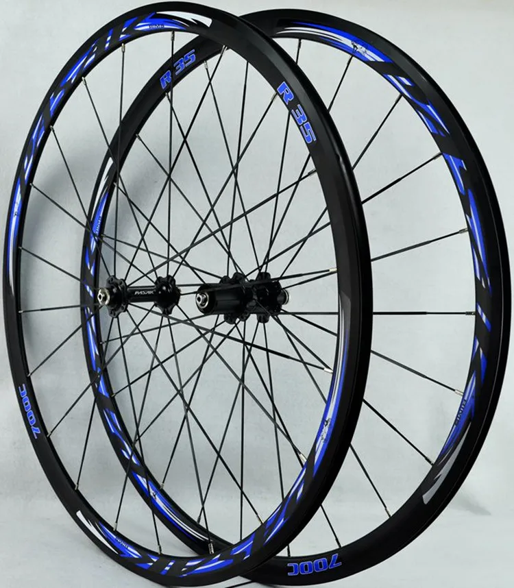 Pasak Palin подшипник R35 дорожное колесо Набор 700C дорожное колесо Набор Велосипедное колесо 11 скоростной плоский бар C тормоз V тормоз - Цвет: black hub blue logo