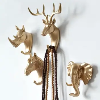 

Creative Animal Shape Wall Hook Art Deer/elephant/rhino Head Gold/ Black/white Vinyl Resin Hanging Mount Home Decor Rack Holder