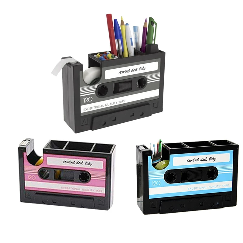 

Creative Adhesive Tape Pen Holder Case, Retro Cassette Tape Dispenser Vase Brush Pot, Popular Pencil Desk Collection Tidy Organi