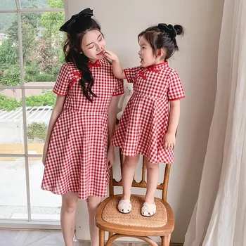 

Parent-child summer dress mother and daughter plaid cheongsam dress Chinese style summer 2020 new net red suit