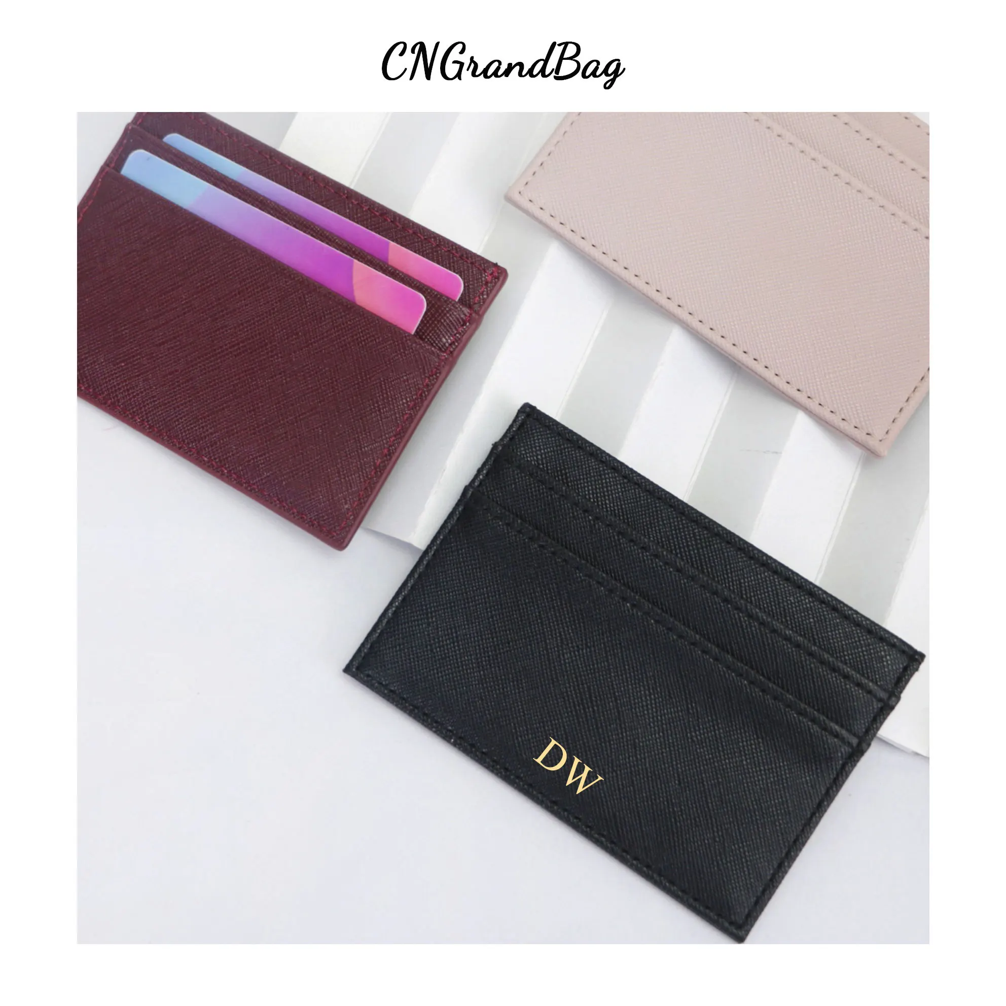 

Dropshipping Slim RFID Blocking Wallet Saffiano PU Leather Credit Card Holder Custom Initial Letters ID Card Case Gift