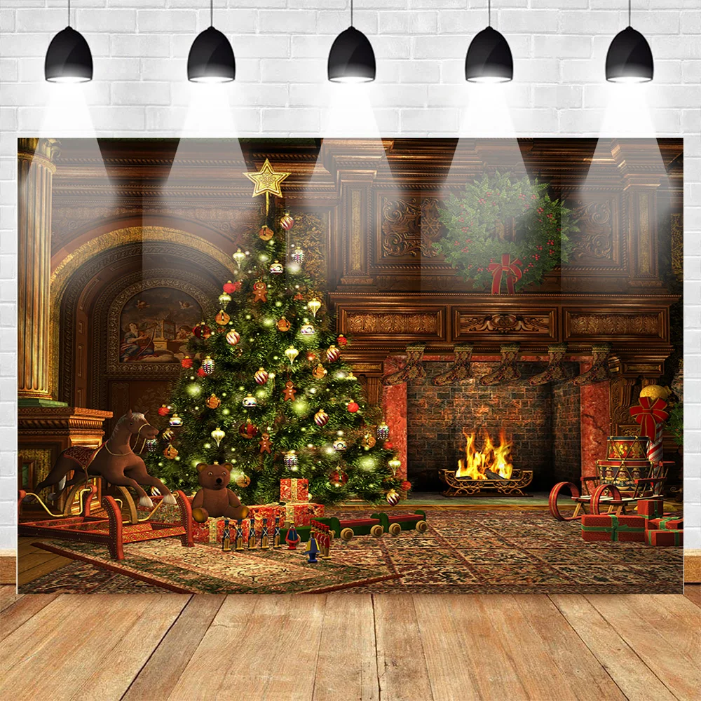 Christmas Photo Backdrop Home Party Decoration Christmas Background Fireplace Christmas Tree And Box Xmas Party Photo Booth Backgrounds Aliexpress