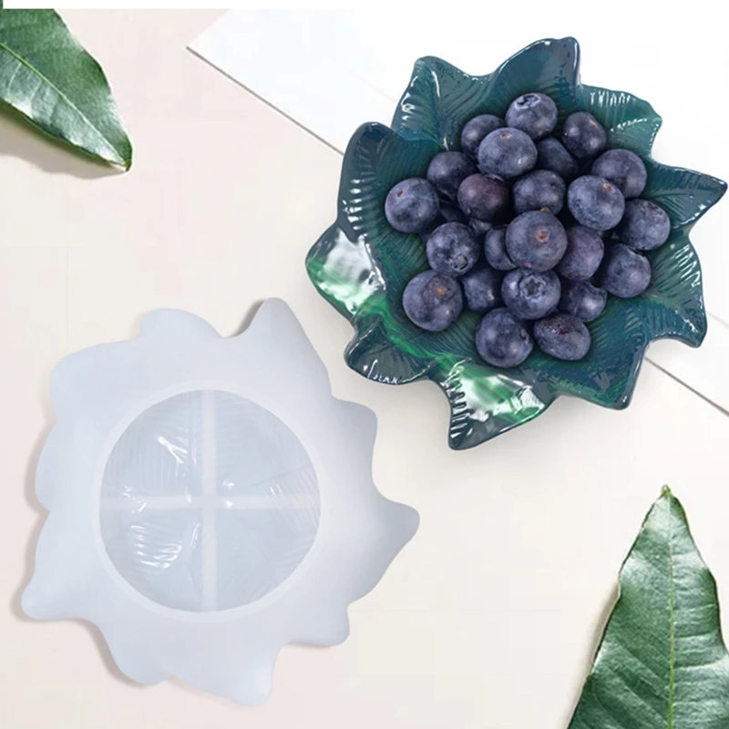 잎 접시 에폭시 수지 금형 과일 캔디 너트 저장 접시 실리콘 금형 DIY 공예 보석 주최자 악세사리 홀더 금형