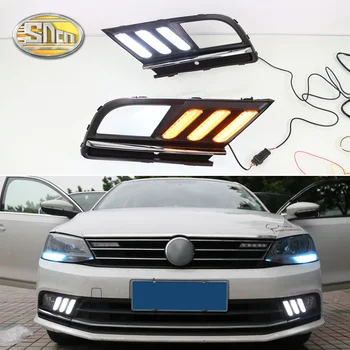 

For Vw Volkswagen Jetta MK7 2016 2017 2018 LED Daytime Running Lights Yellow Turning Signal Lights bumper fog lamp cover
