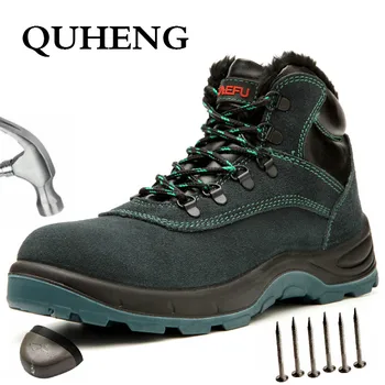 

QUHENG Men Safety Work Shoes Boots Steel Toe Cap Puncture-Proof Boots Winter Men's Protective Construction Shoes Free shipping
