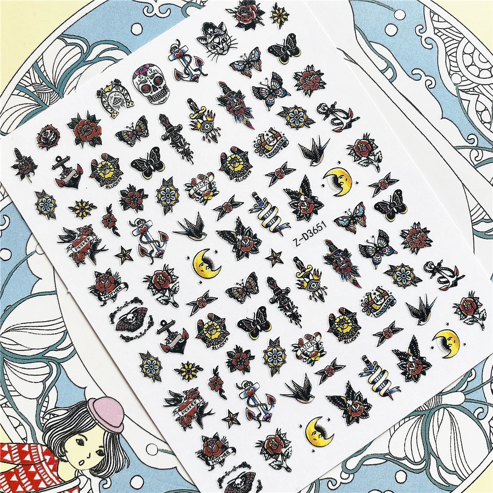 

ZD-3651 Rose, swallow, butterfly 3D Back glue Nail Art Stickers Decals Sliders Nail ornament decoration