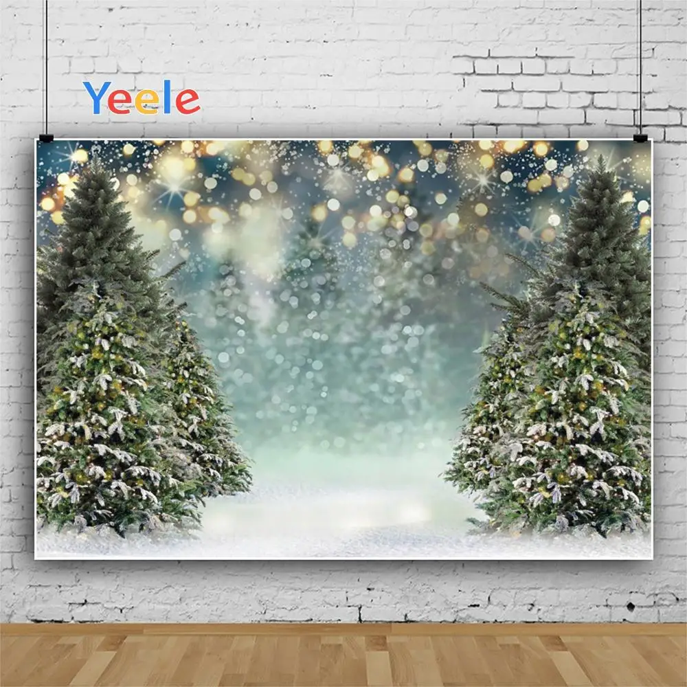 

Yeele Merry Christmas Lights Stars Photo Background Photophone Green Trees Snow Photography Backdrops for Decor Customized Size