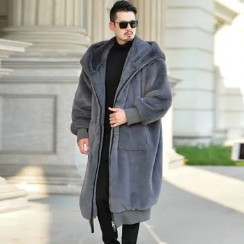 

2020 New Fashion Long Coat Oversized Fur Coats Male Plus Size Men Winter Hooded Faux Fur Men Warm Zipper Luxury Outerwear
