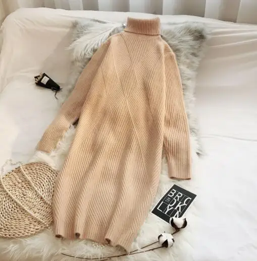 EORUTCIZ зимнее теплое платье-свитер женская тонкая вязаная водолазка сексуальное толстое базовое платье с длинным рукавом модное платье LM525 - Цвет: Хаки