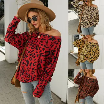 

Women Ladies Leopard Print Loose Long Sleeve Slim Pullover Casual Fashion Chiffon Fashion Slim T-Tops Tees Sweatshirt