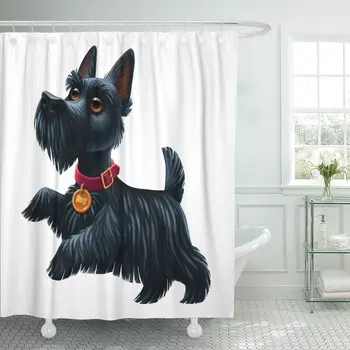 

Animals Black Scottish Terrier Breed Dog Red Collar Digital Shower Curtain Waterproof Polyester Fabric 72 x 78 Inches Set
